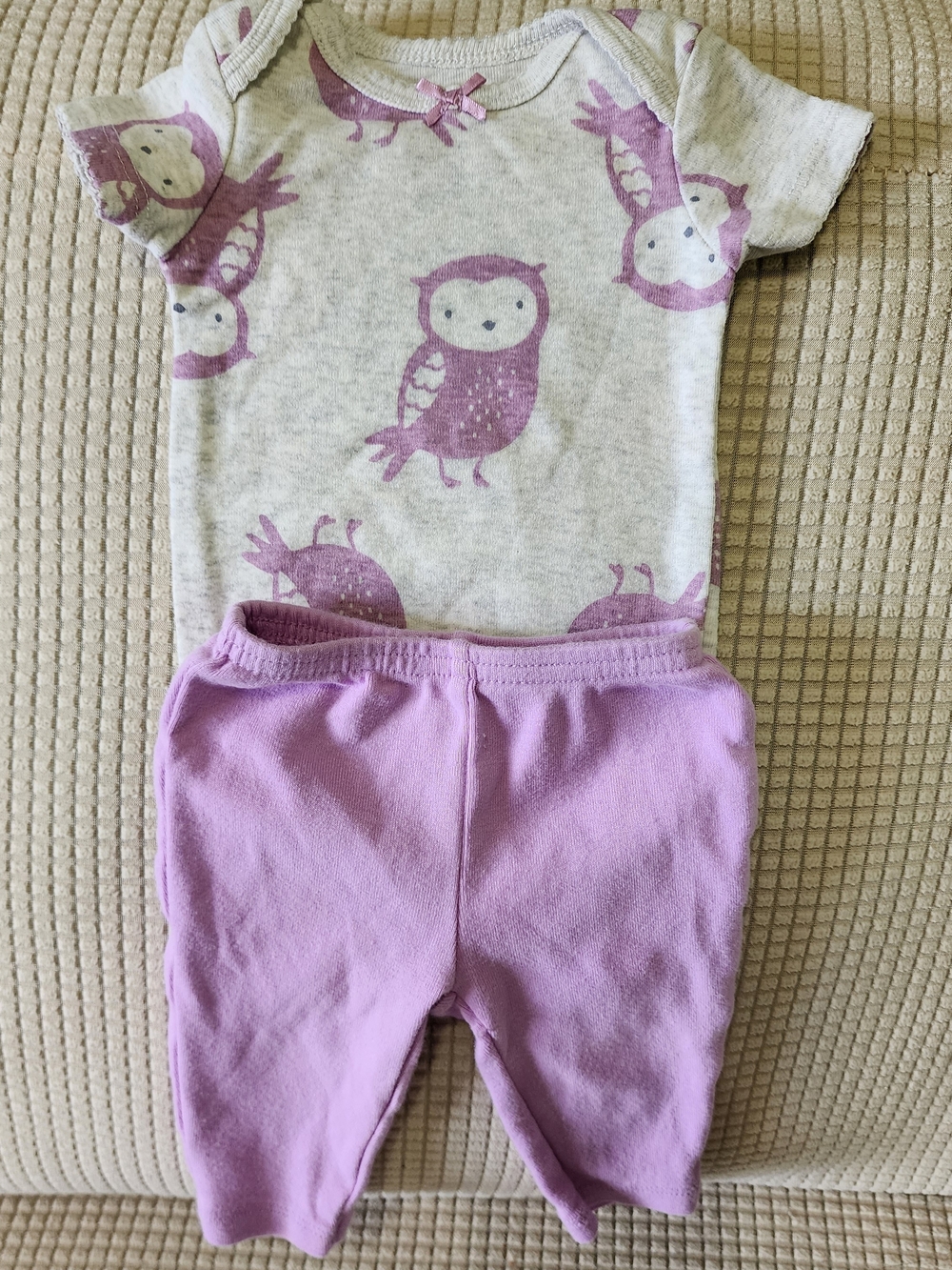 Carter's Newborn Owl Light Gray Baby Bodysuit Lilac.